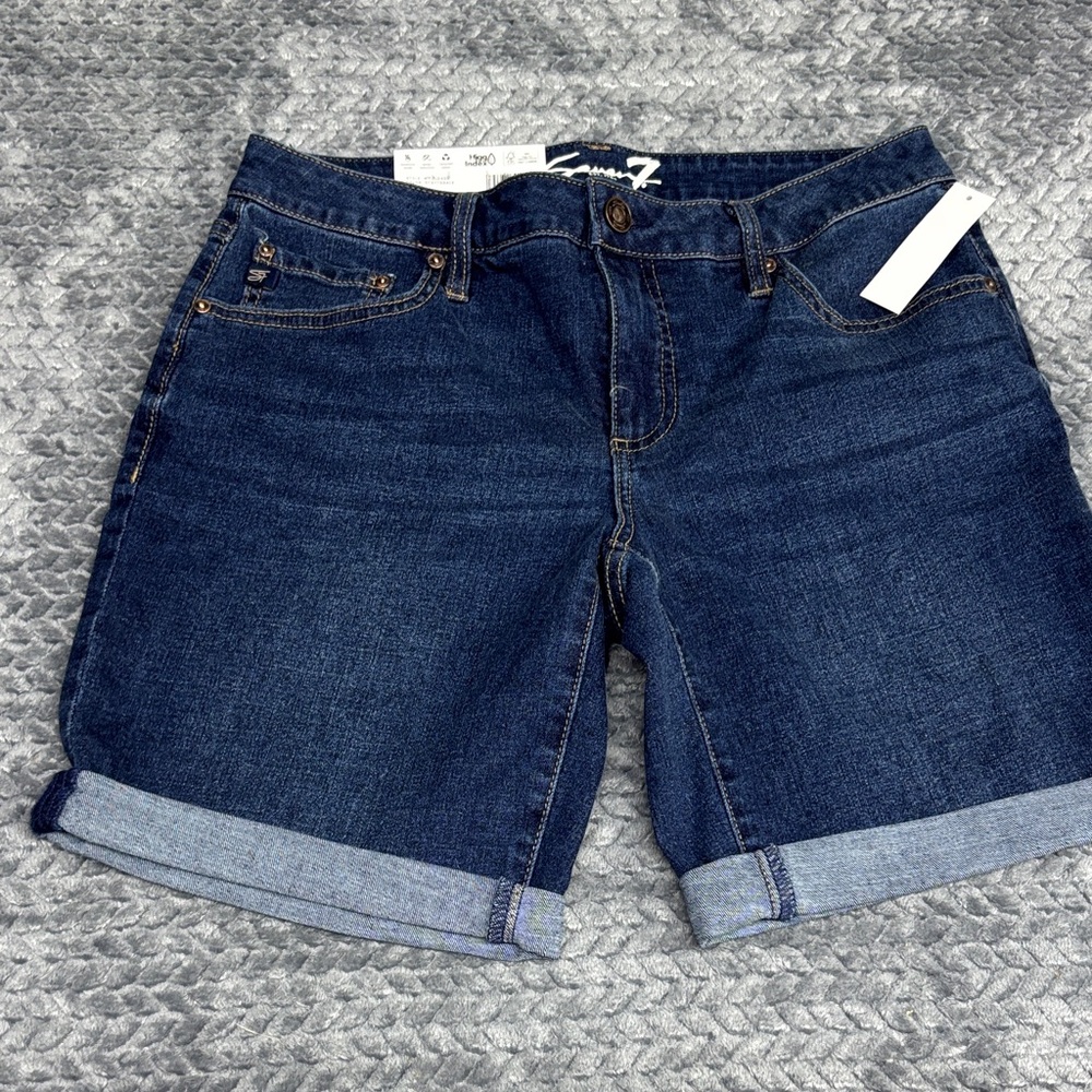 Seven7 Dark Blue Denim Women's Rolled-Hem Bermuda Shorts